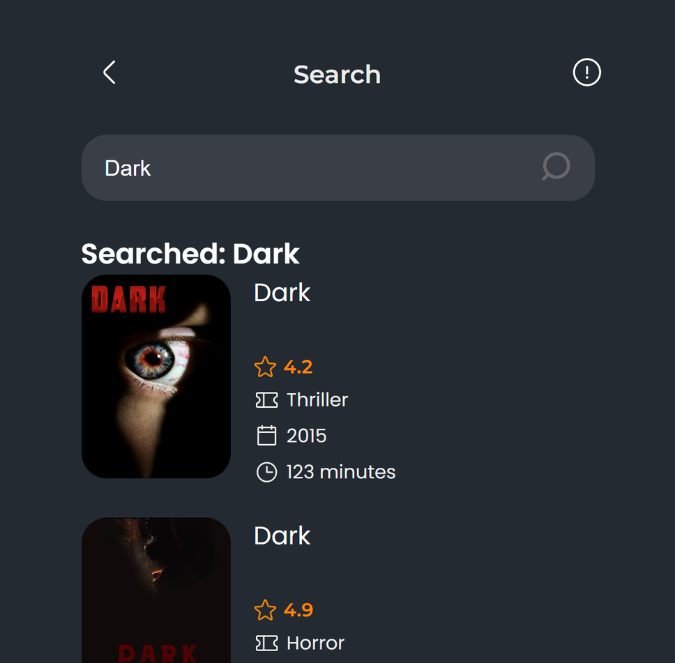 Movie search results page