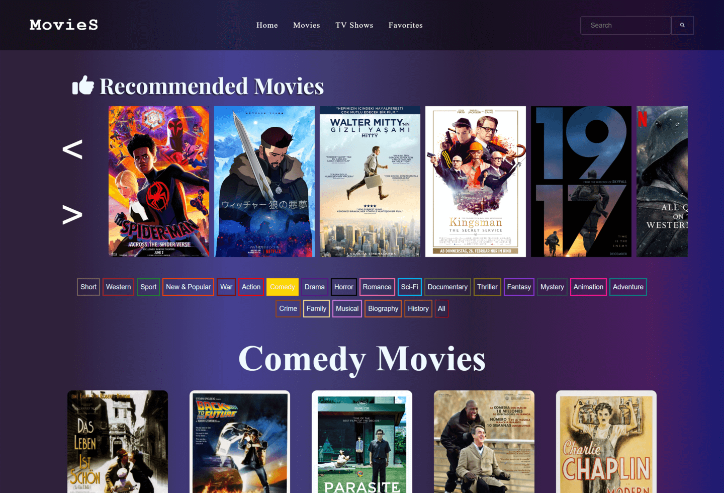 Movie genre selection interface