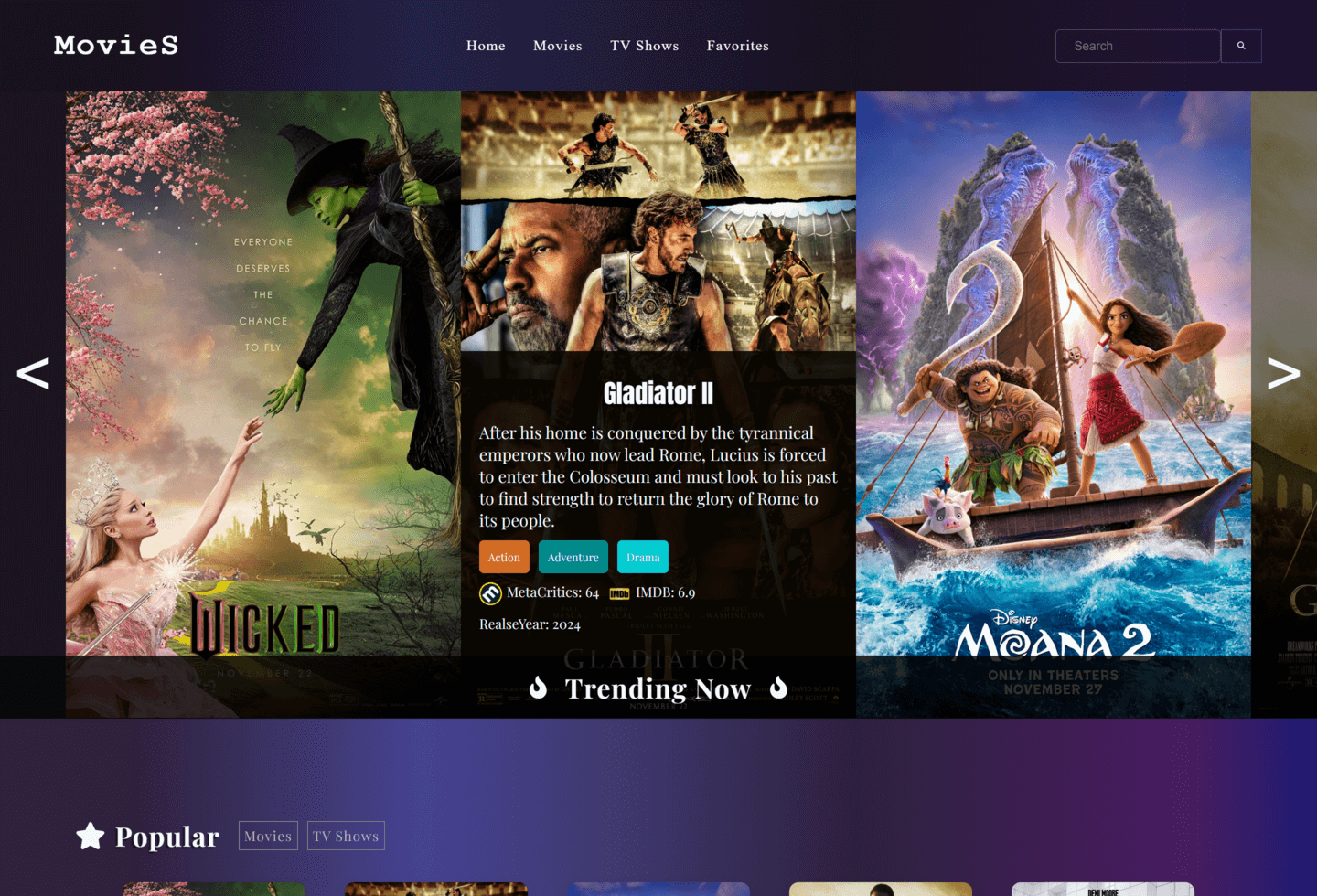 React movie app homepage slider